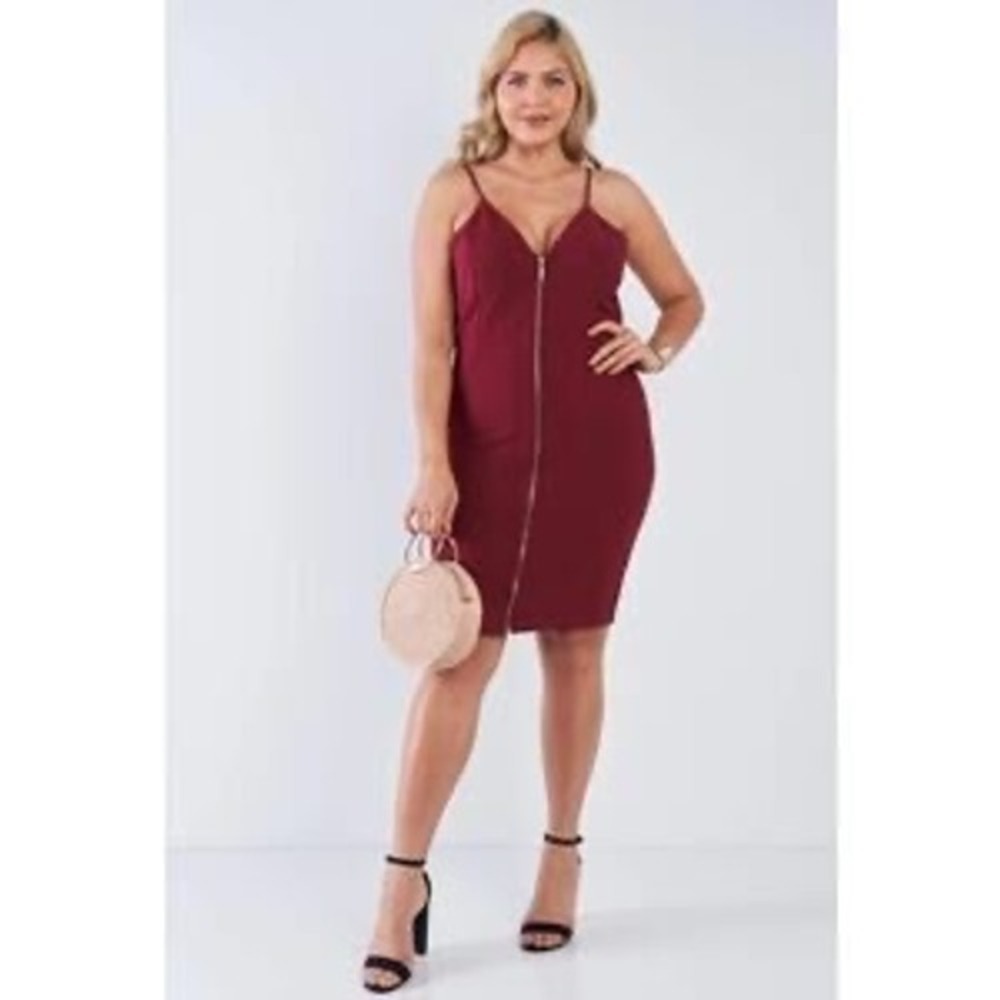 Haute Monde Burgundy Zipper Front Bodycon Dress Size M